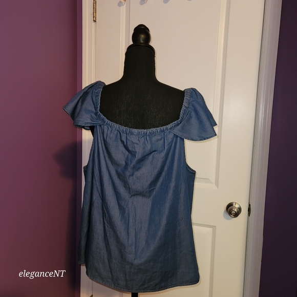 J Crew  Denim Chambray Flutter Sleeve Shirt Sz: XL - Picture 5 of 8